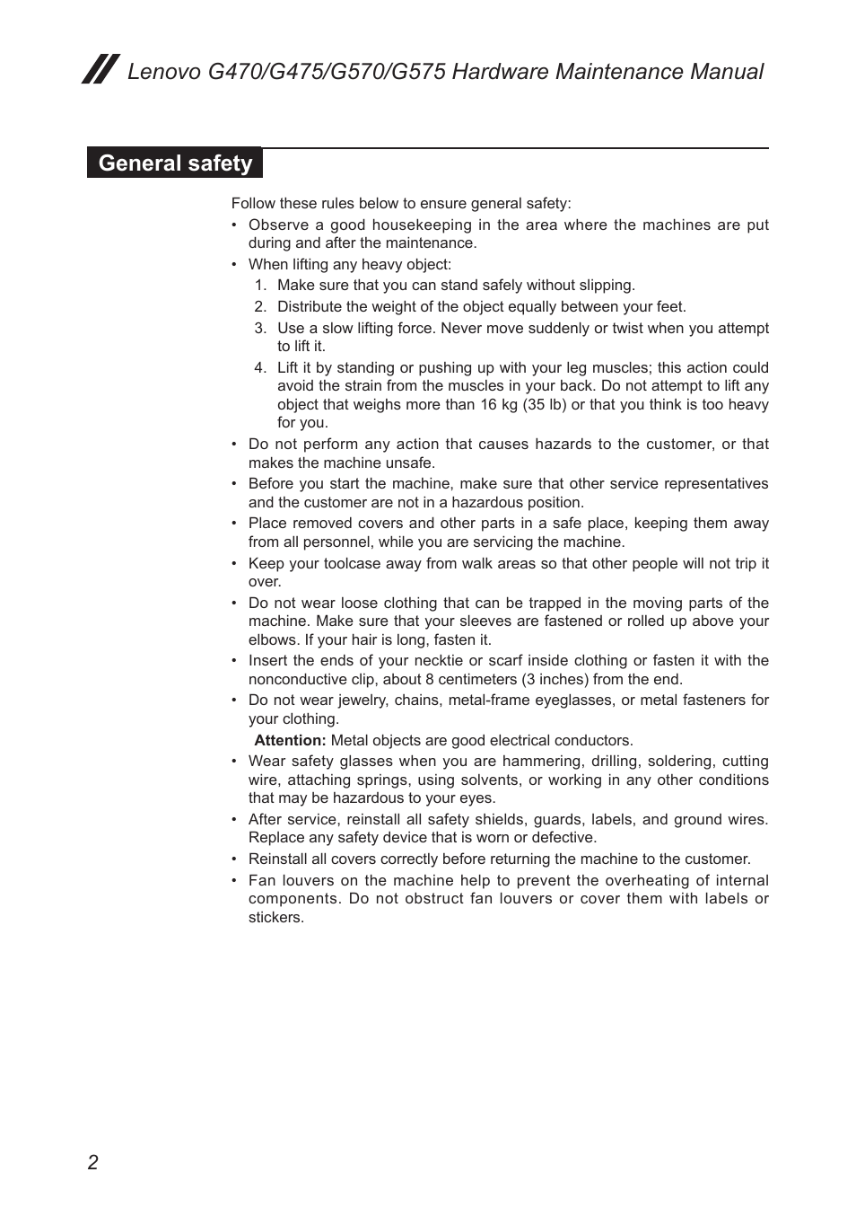 General safety | Lenovo G475 Notebook User Manual | Page 6 / 94