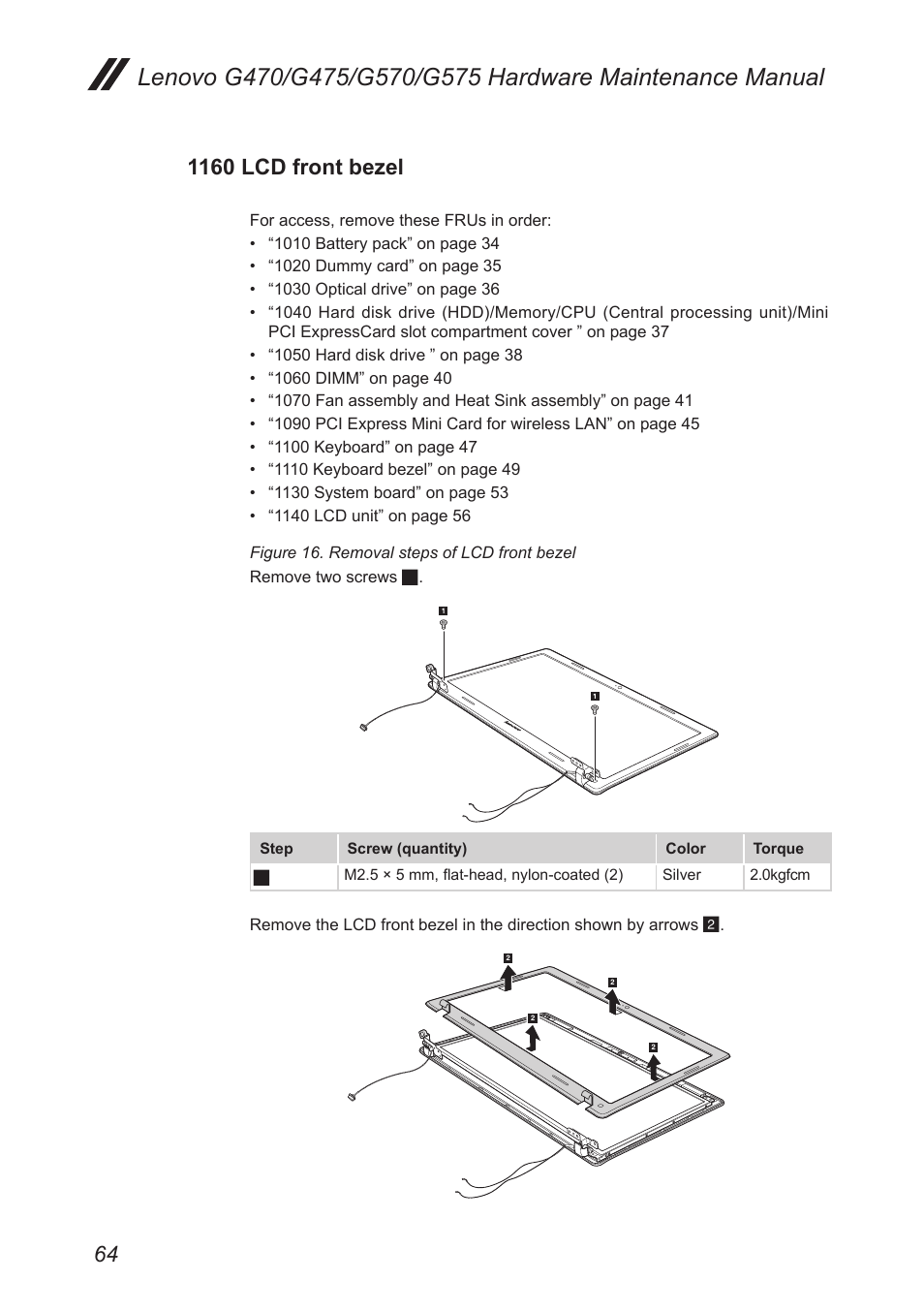 1160 lcd front bezel | Lenovo G475 Notebook User Manual | Page 68 / 94