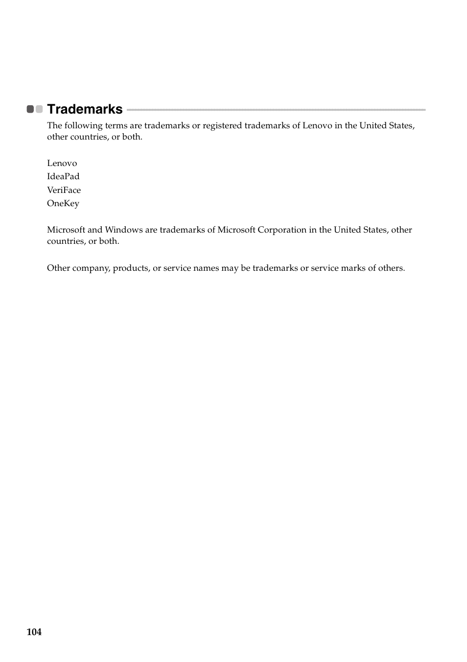 Trademarks | Lenovo G455 Notebook User Manual | Page 112 / 116