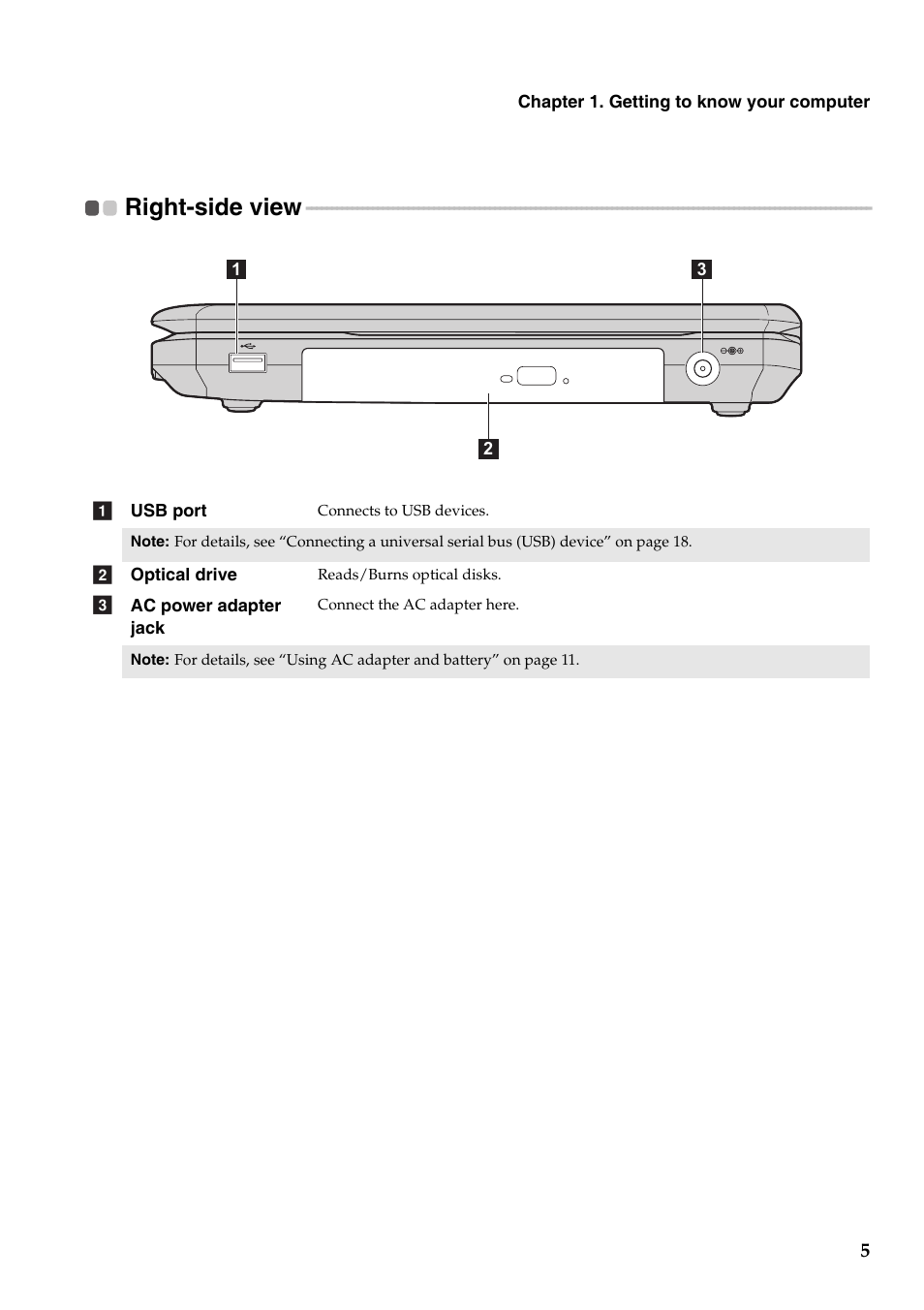 Right-side view | Lenovo G455 Notebook User Manual | Page 13 / 116