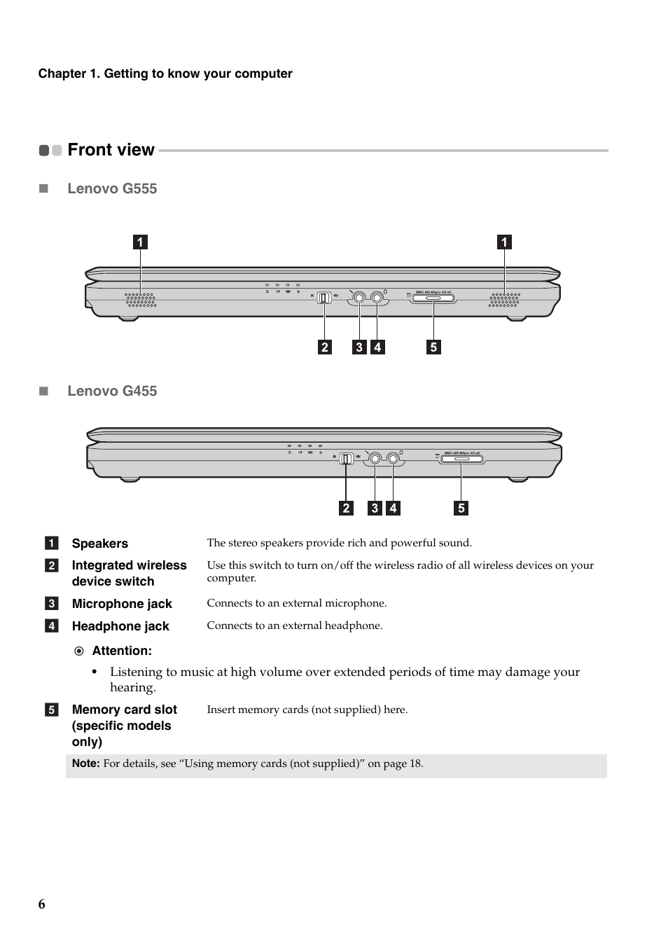 Front view | Lenovo G455 Notebook User Manual | Page 14 / 116