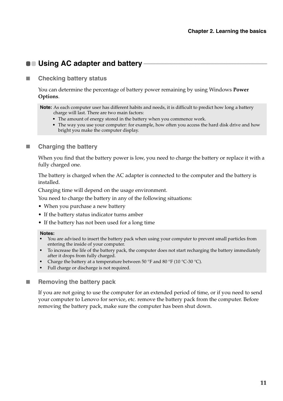 Using ac adapter and battery | Lenovo G455 Notebook User Manual | Page 19 / 116