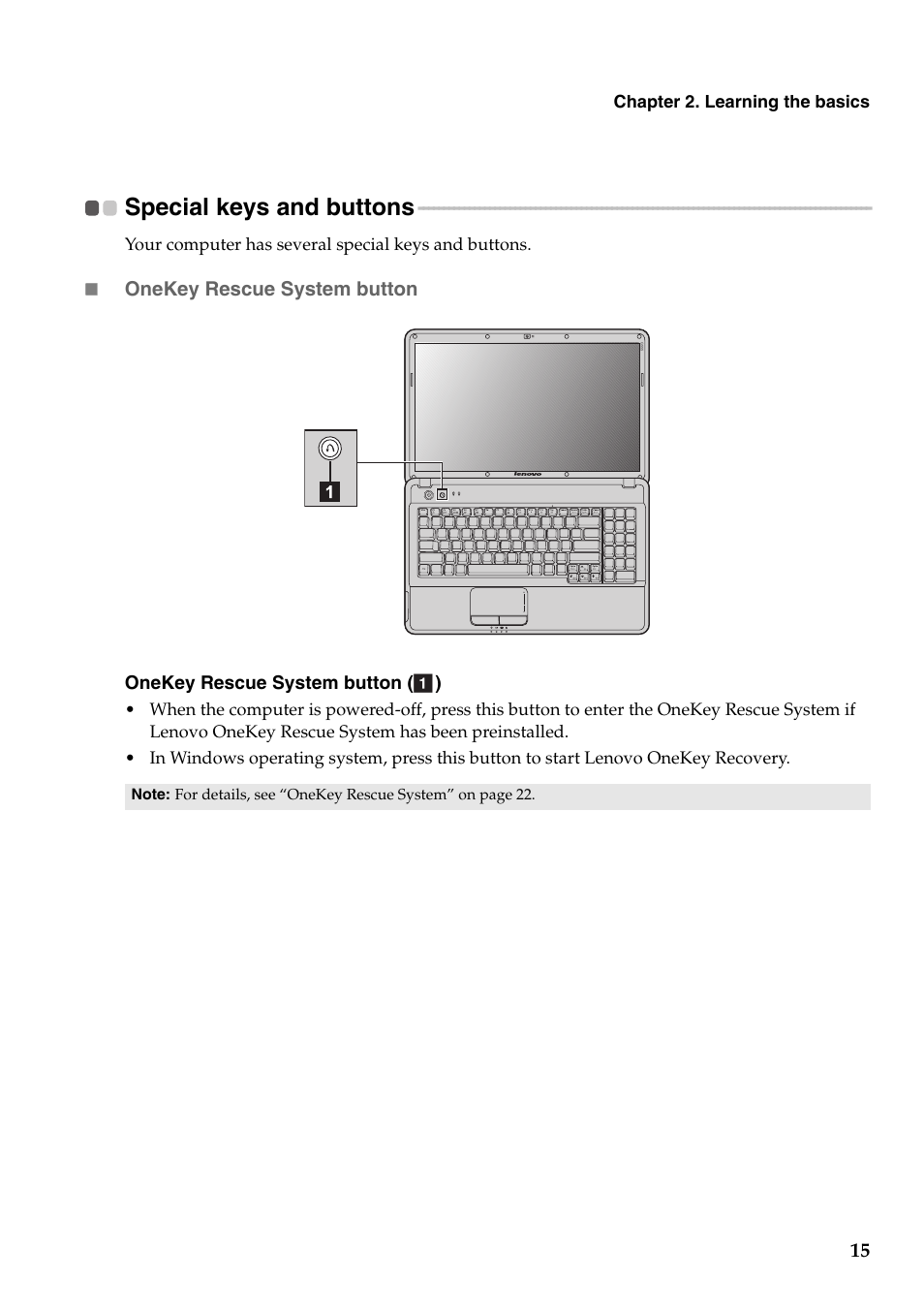 Special keys and buttons | Lenovo G455 Notebook User Manual | Page 23 / 116