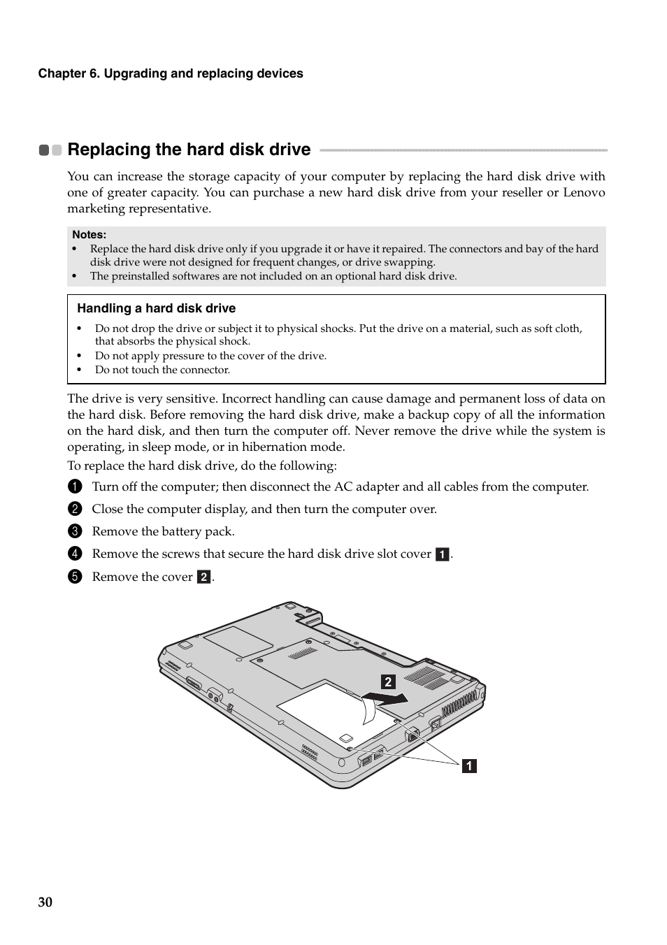 Replacing the hard disk drive | Lenovo G455 Notebook User Manual | Page 38 / 116