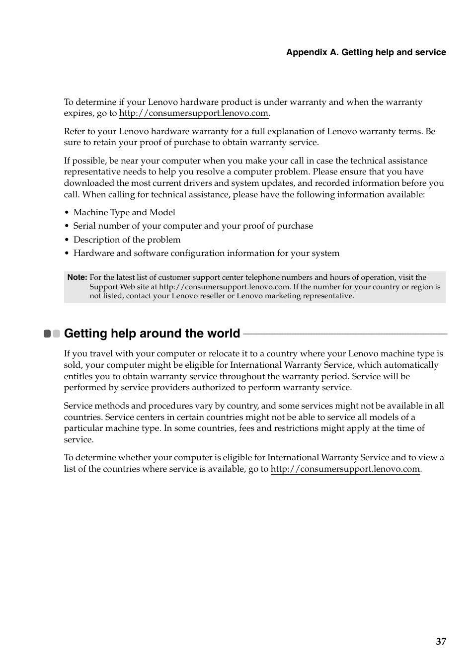 Getting help around the world | Lenovo G455 Notebook User Manual | Page 45 / 116