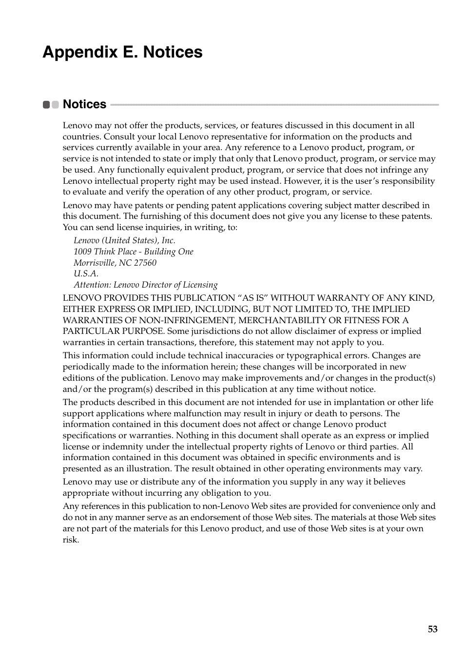 Appendix e. notices, Notices | Lenovo G455 Notebook User Manual | Page 61 / 116