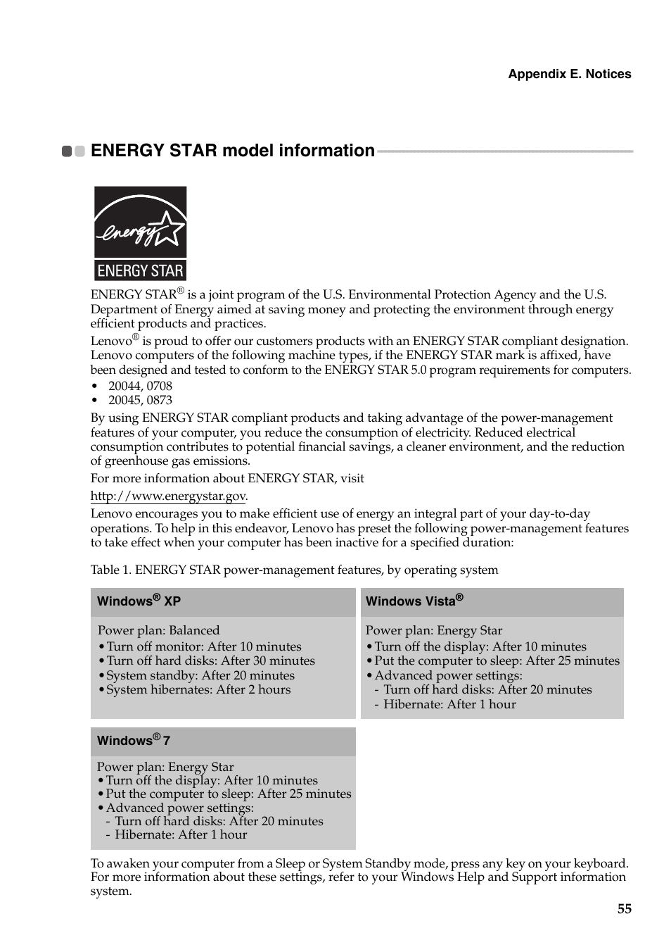 Energy star model information | Lenovo G455 Notebook User Manual | Page 63 / 116