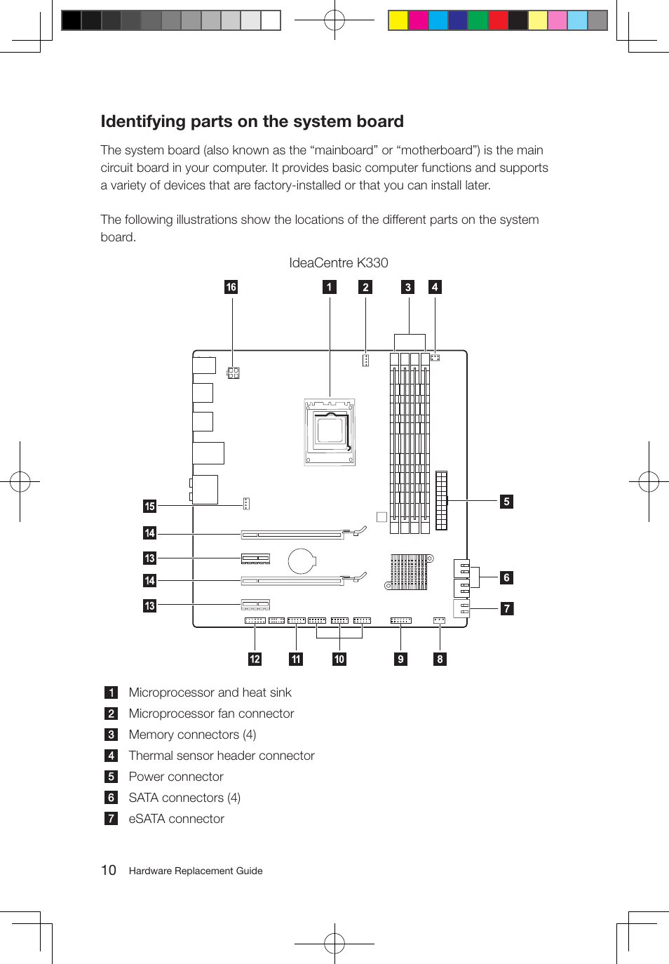 Identifying parts on the system board | Lenovo IdeaCentre K330B User Manual | Page 13 / 43