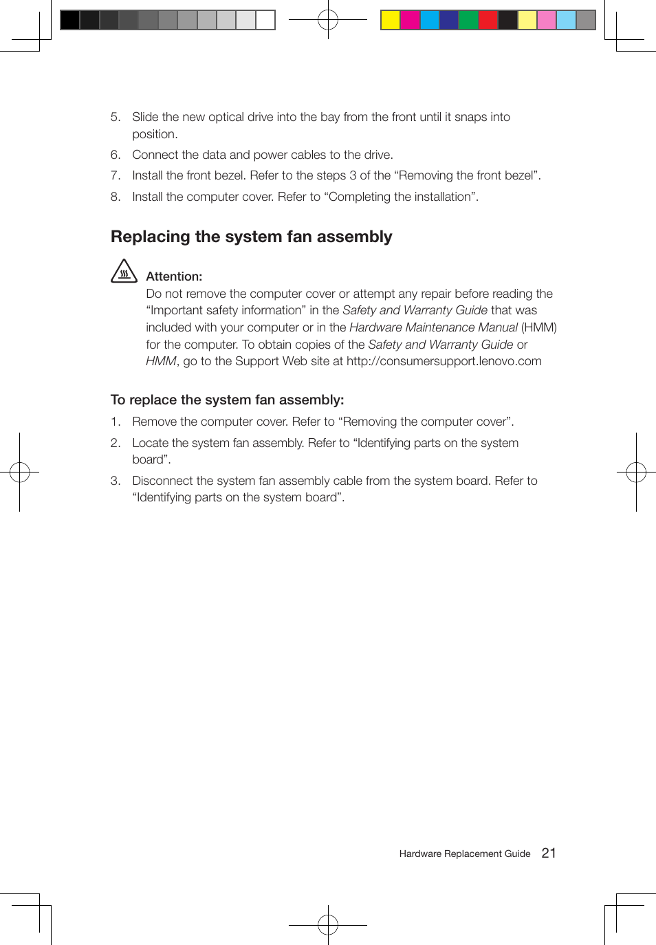 Replacing the system fan assembly | Lenovo IdeaCentre K330B User Manual | Page 24 / 43