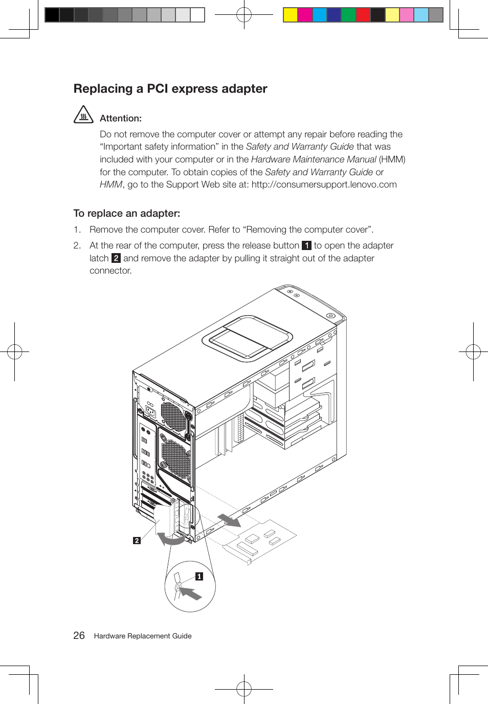 Replacing a pci express adapter | Lenovo IdeaCentre K330B User Manual | Page 29 / 43