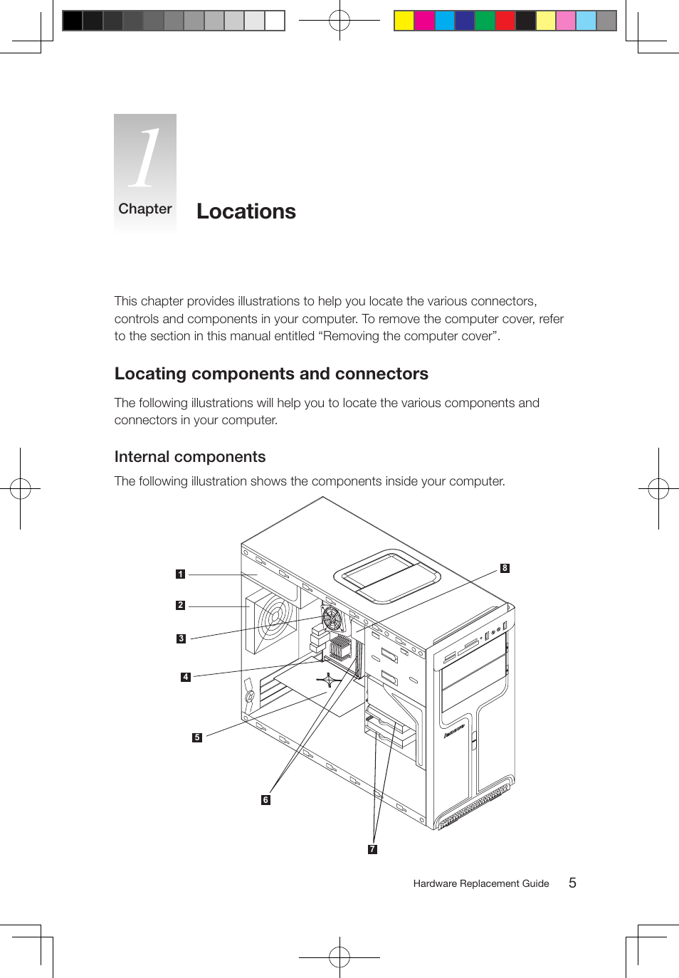 Locations, Locating components and connectors, Internal components | Chapter | Lenovo IdeaCentre K330B User Manual | Page 8 / 43