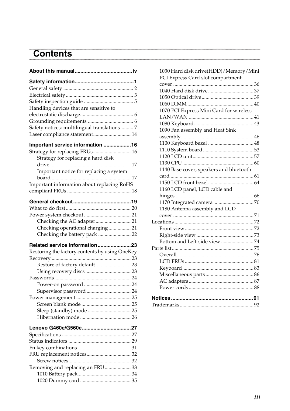 Lenovo G460e Notebook User Manual | Page 3 / 96