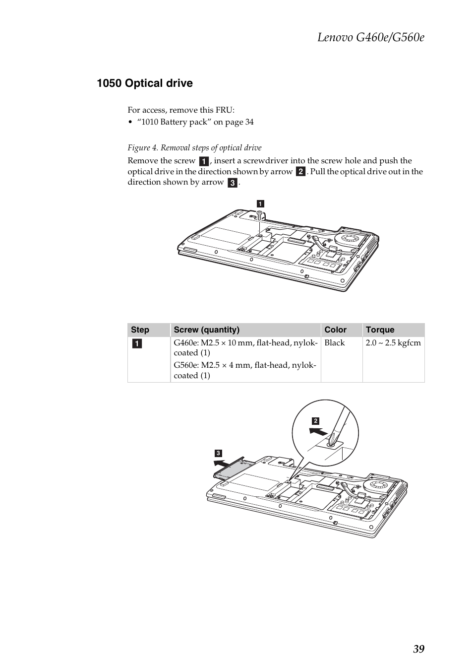 1050 optical drive | Lenovo G460e Notebook User Manual | Page 43 / 96