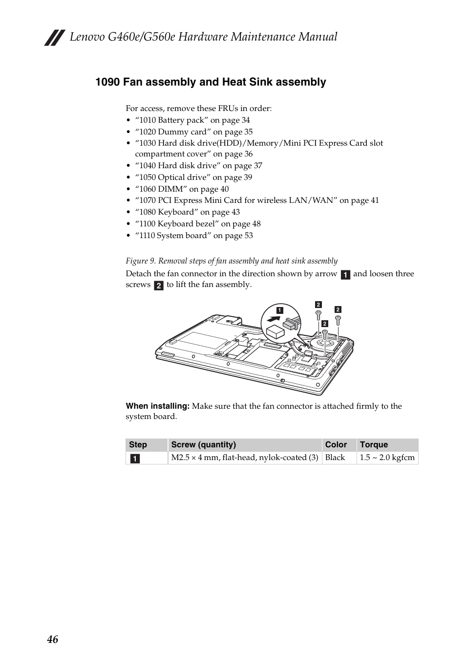 1090 fan assembly and heat sink assembly | Lenovo G460e Notebook User Manual | Page 50 / 96