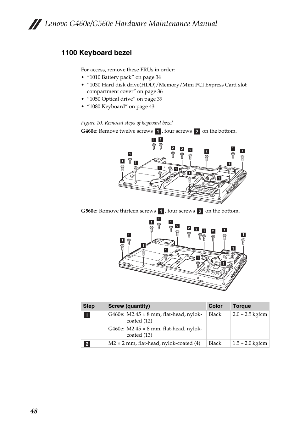 1100 keyboard bezel | Lenovo G460e Notebook User Manual | Page 52 / 96