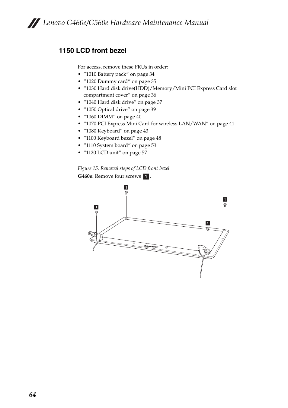 1150 lcd front bezel | Lenovo G460e Notebook User Manual | Page 68 / 96