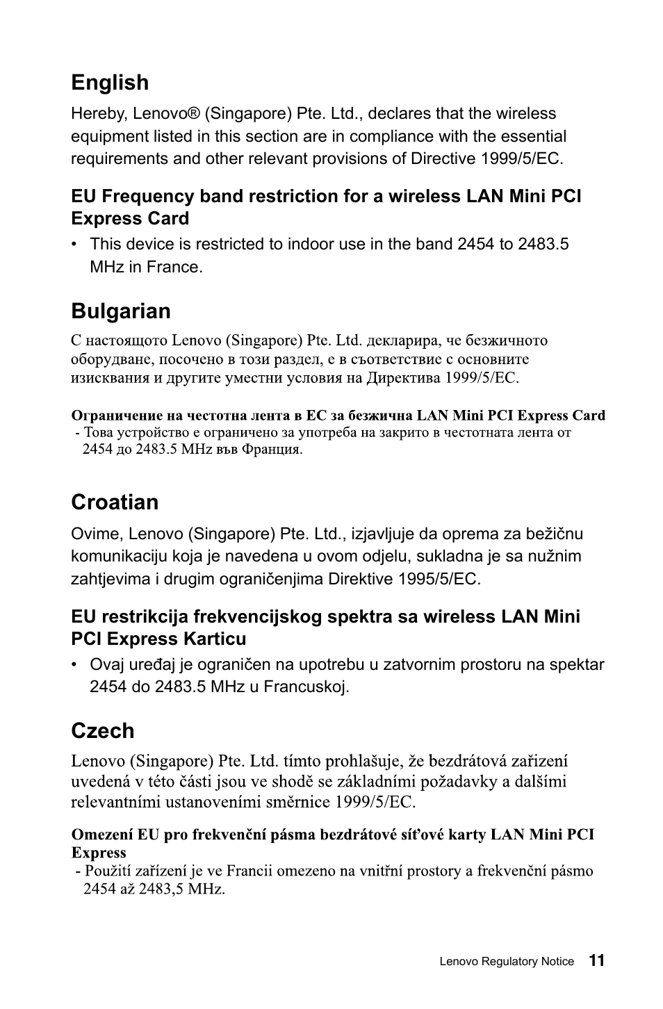 English, Bulgarian croatian, Czech | Lenovo IdeaCentre A520 All-in-One User Manual | Page 12 / 31
