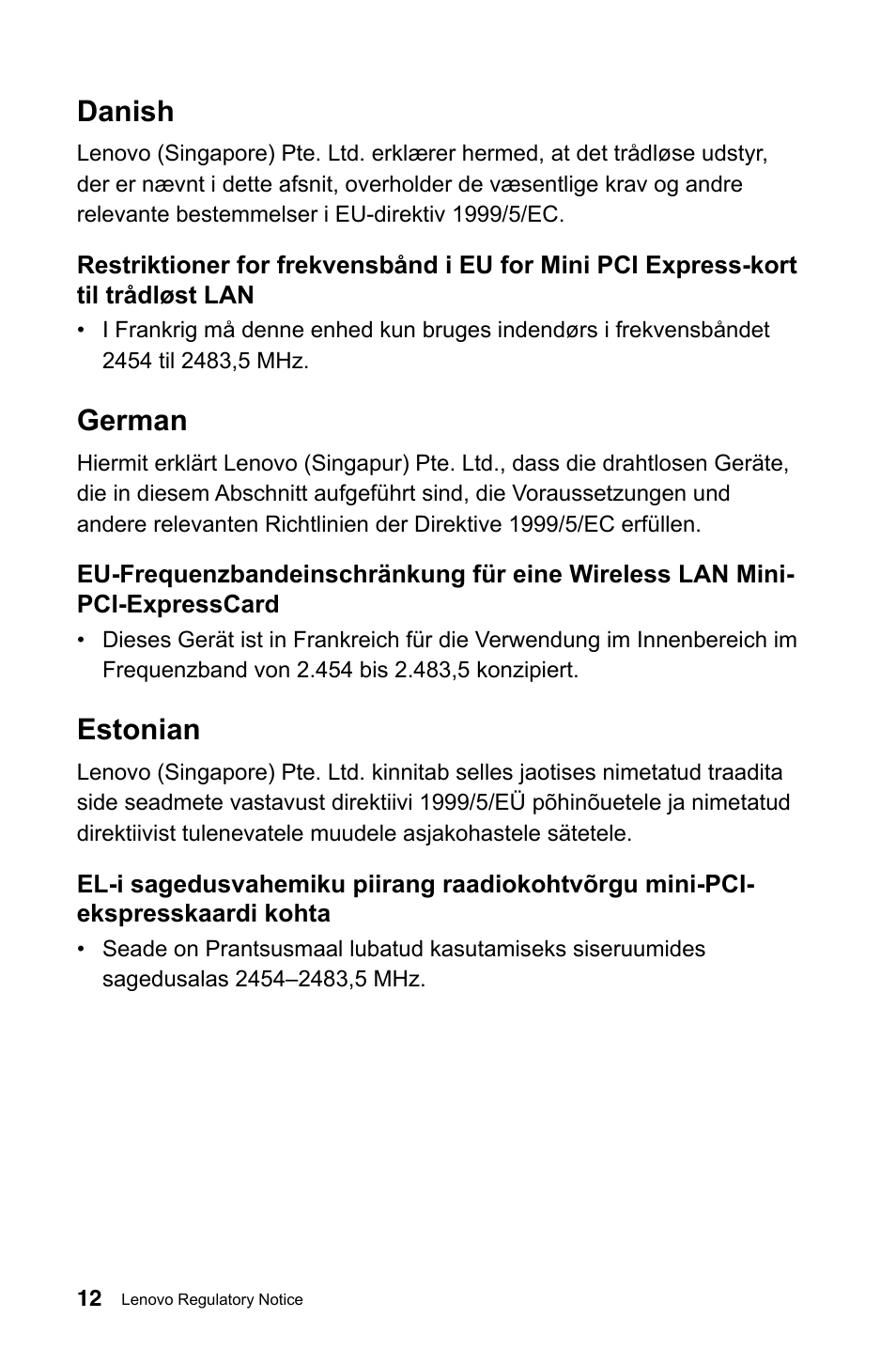 Danish, German, Estonian | Lenovo IdeaCentre A520 All-in-One User Manual | Page 13 / 31