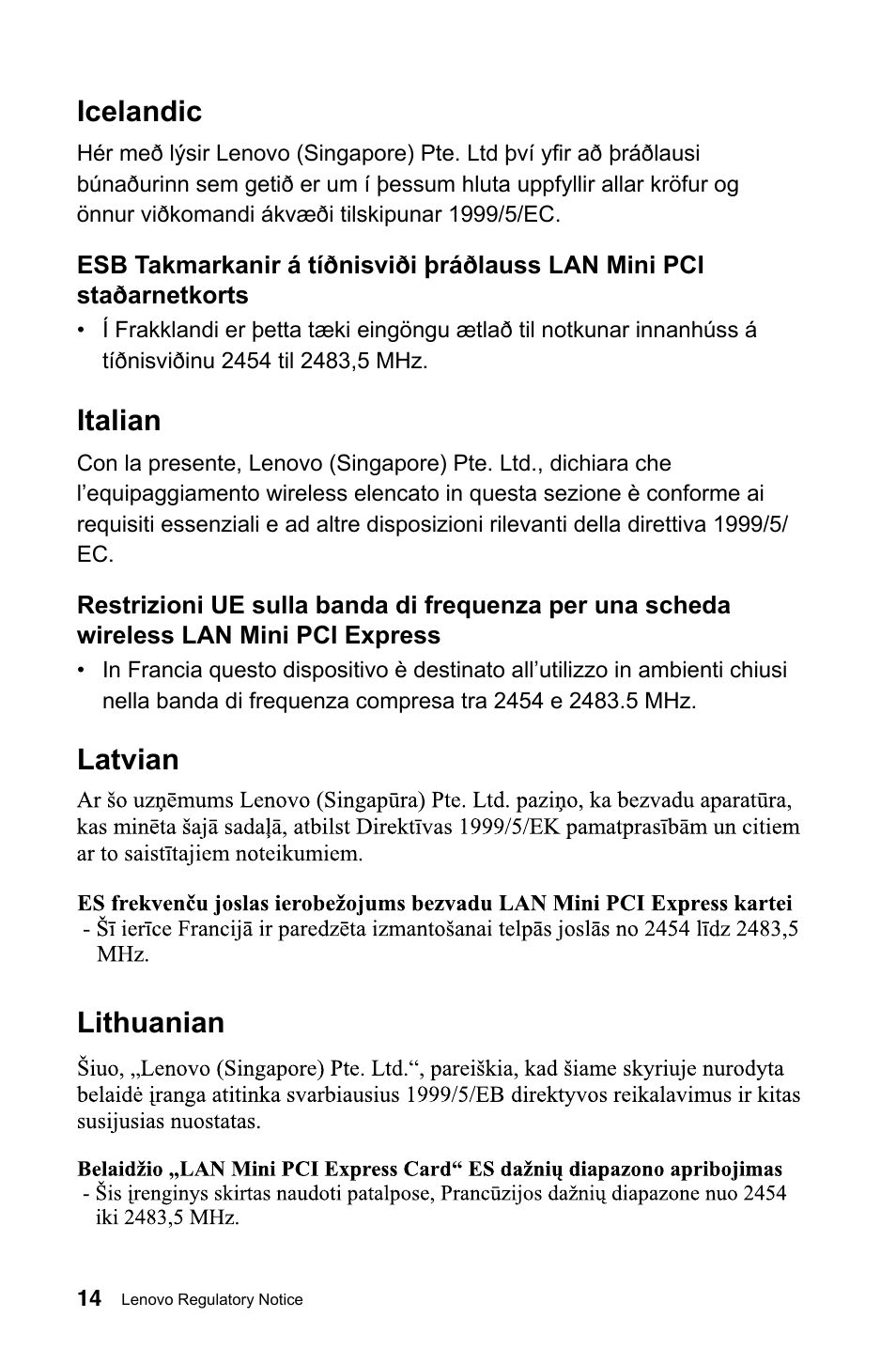 Icelandic, Italian, Latvian lithuanian | Lenovo IdeaCentre A520 All-in-One User Manual | Page 15 / 31