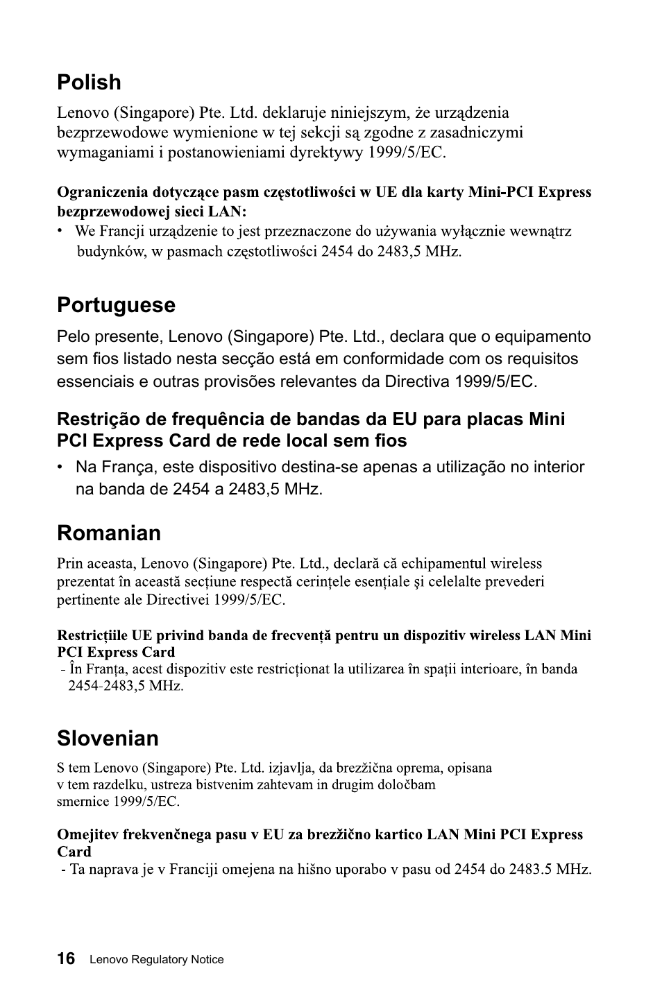 Polish portuguese, Romanian slovenian | Lenovo IdeaCentre A520 All-in-One User Manual | Page 17 / 31