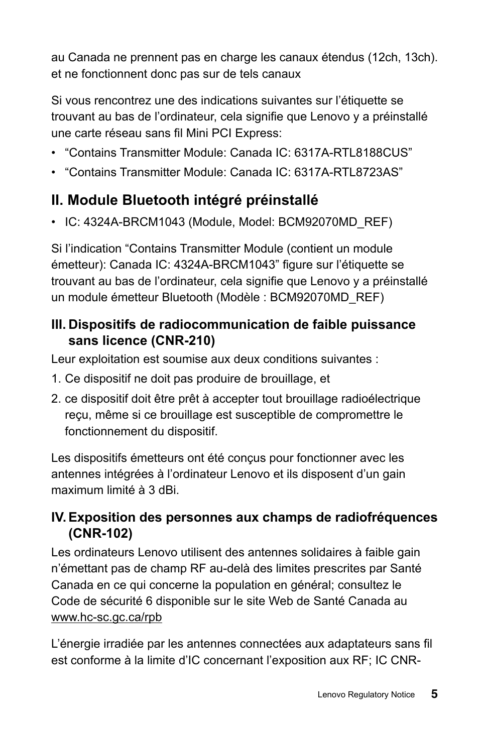 Ii. module bluetooth intégré préinstallé | Lenovo IdeaCentre A520 All-in-One User Manual | Page 6 / 31