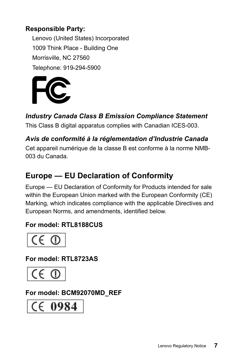 Europe — eu declaration of conformity | Lenovo IdeaCentre A520 All-in-One User Manual | Page 8 / 31