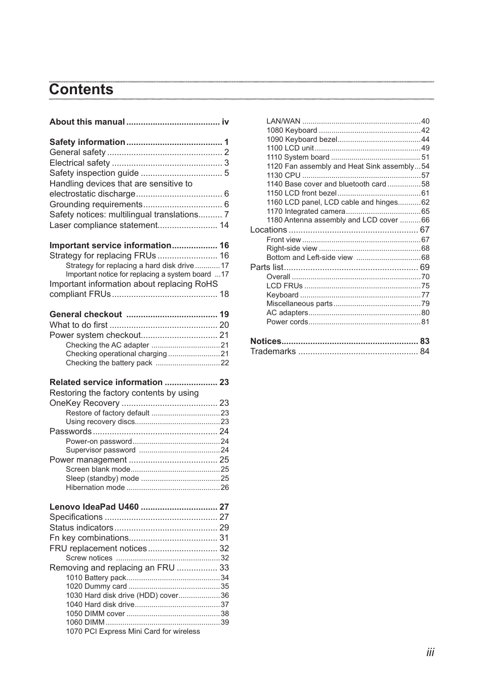 Lenovo IdeaPad U460s User Manual | Page 3 / 88