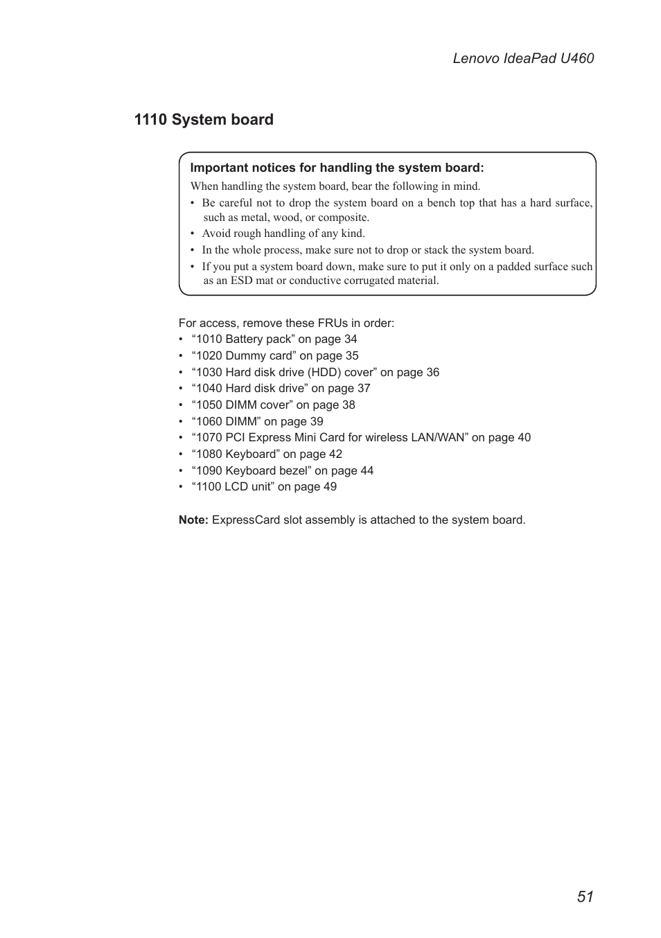 1110 system board | Lenovo IdeaPad U460s User Manual | Page 55 / 88