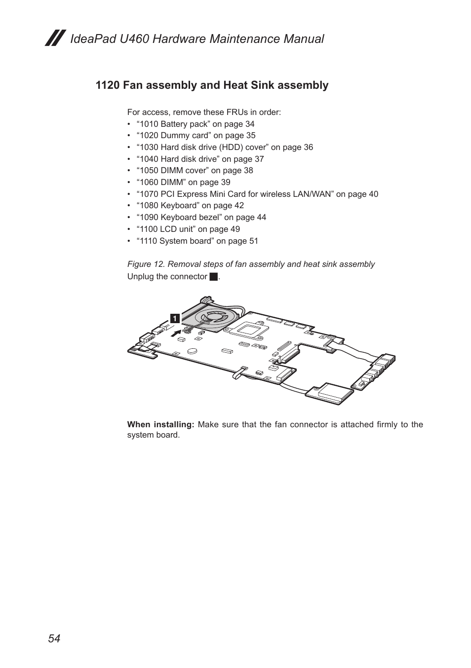 1120 fan assembly and heat sink assembly, Ideapad u460 hardware maintenance manual | Lenovo IdeaPad U460s User Manual | Page 58 / 88