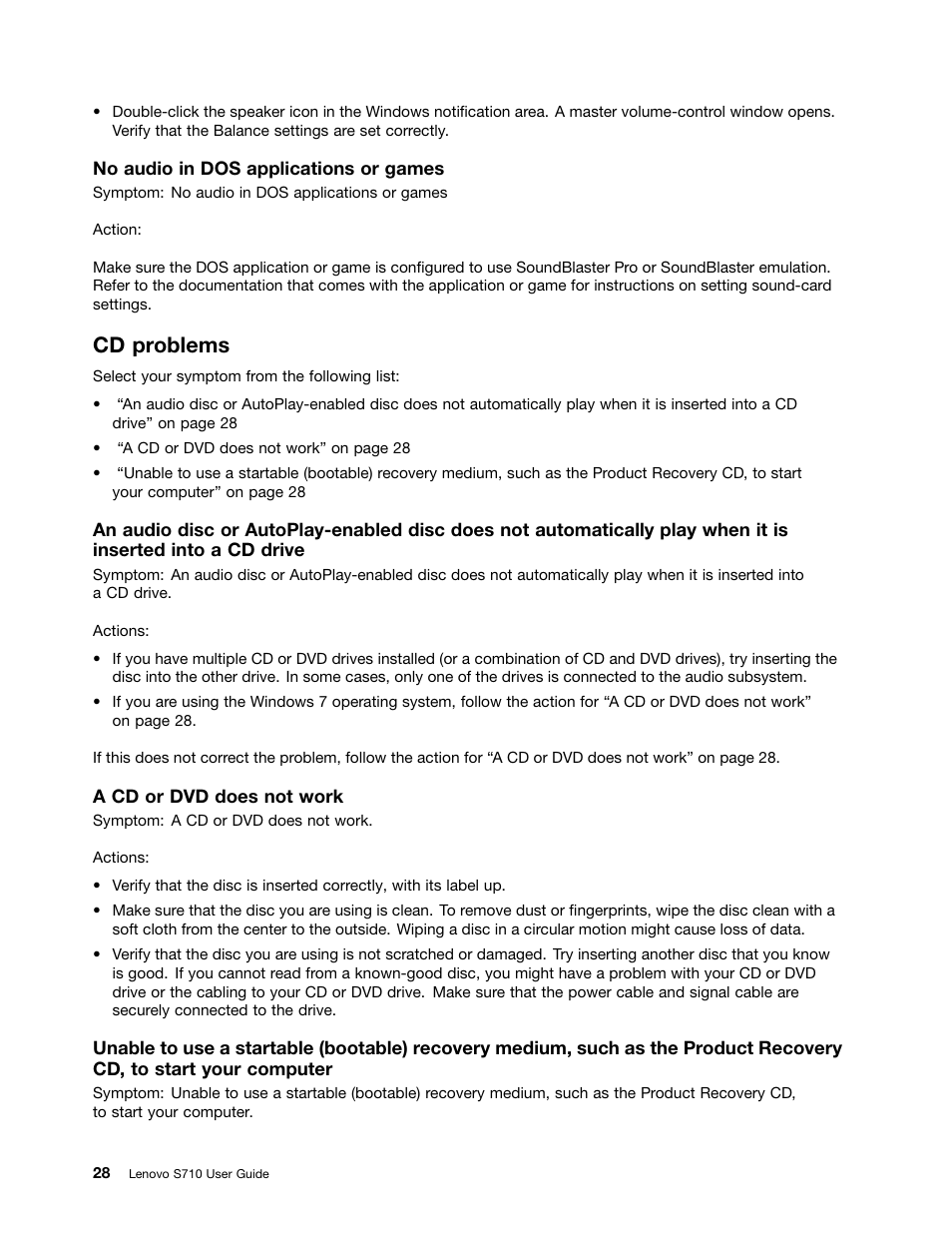 Cd problems | Lenovo S710 All-in-One User Manual | Page 38 / 66