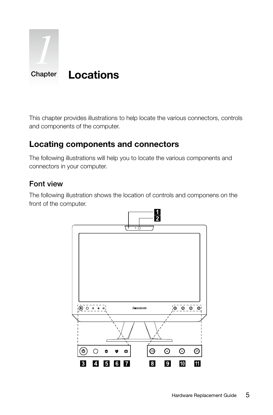 Locations, Locating components and connectors | Lenovo C225 All-In-One User Manual | Page 10 / 25
