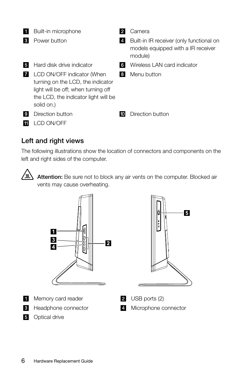 Left and right views | Lenovo C225 All-In-One User Manual | Page 11 / 25
