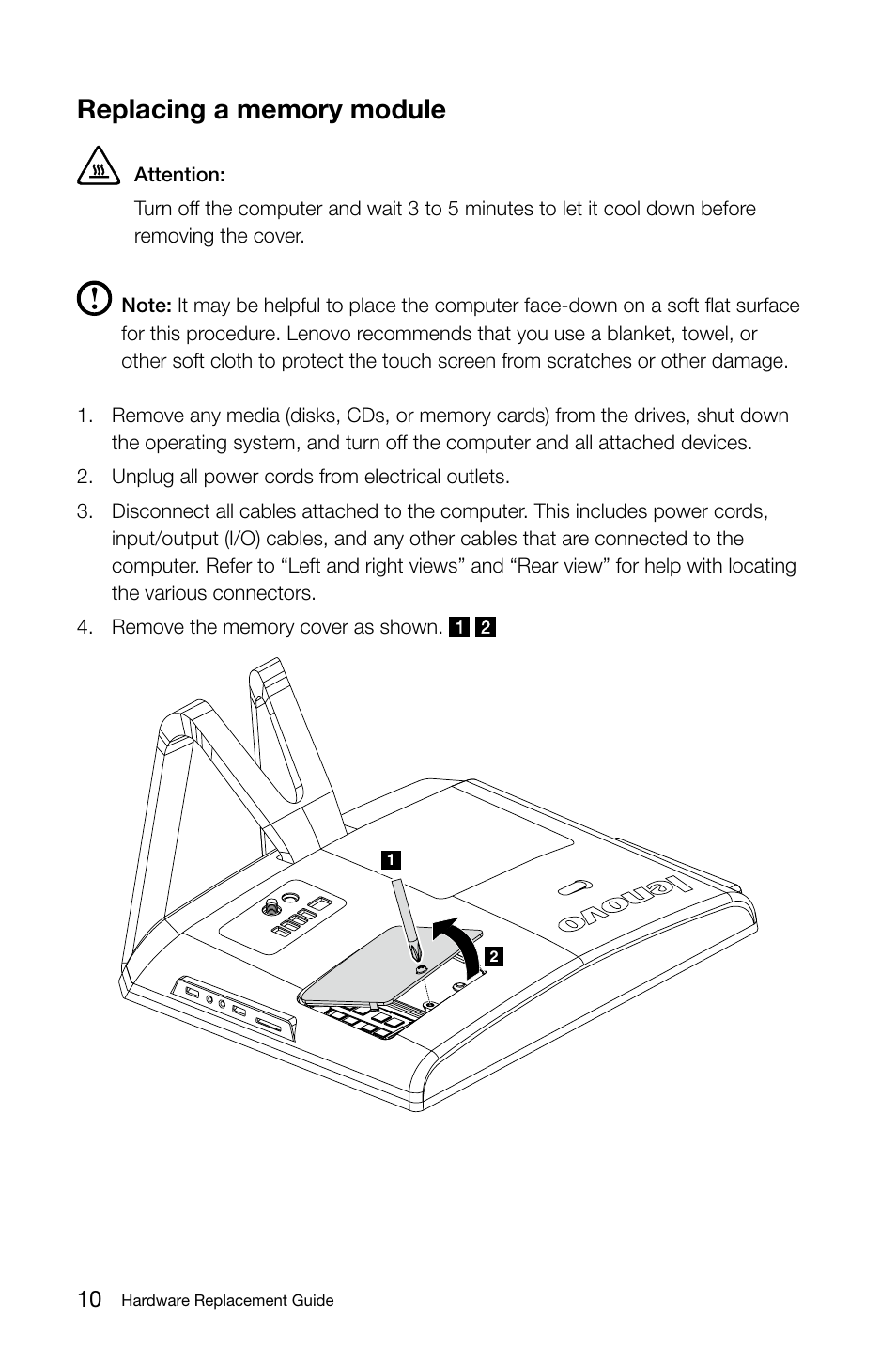 Replacing a memory module | Lenovo C225 All-In-One User Manual | Page 15 / 25