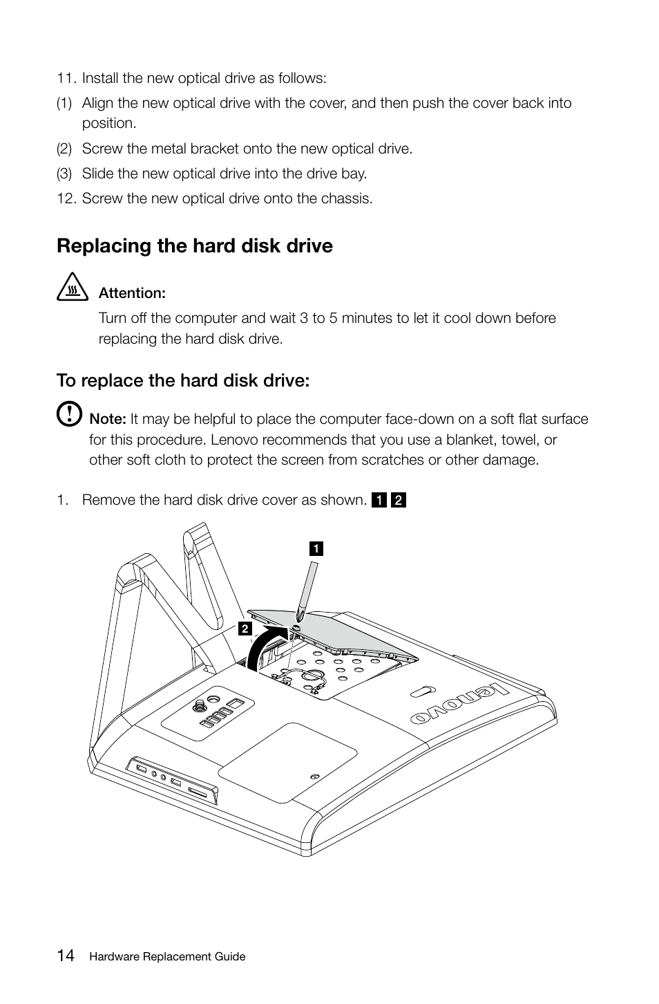 Replacing the hard disk drive | Lenovo C225 All-In-One User Manual | Page 19 / 25