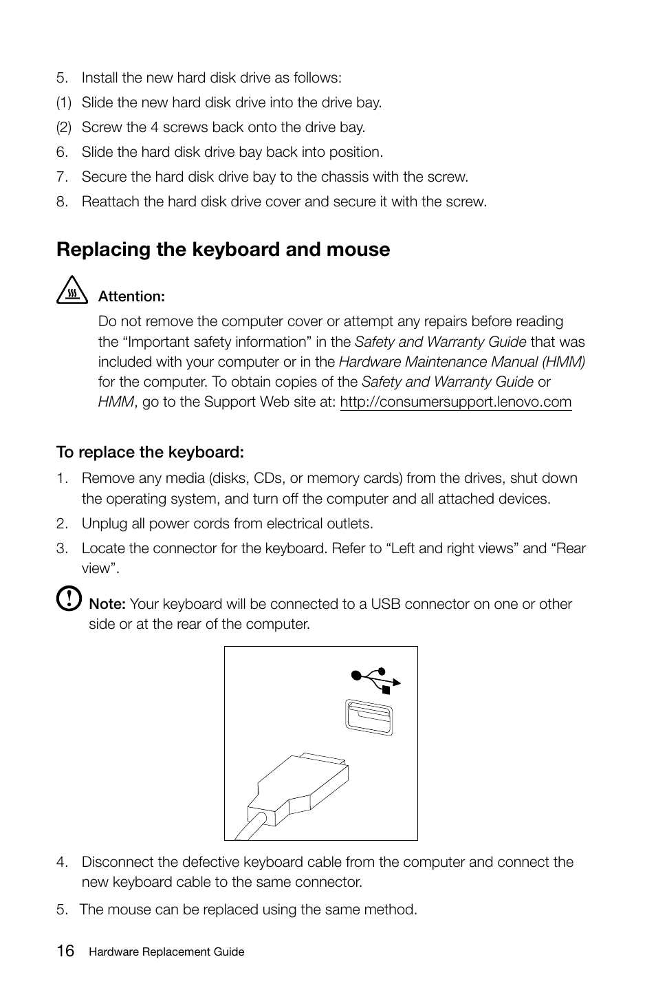 Replacing the keyboard and mouse | Lenovo C225 All-In-One User Manual | Page 21 / 25