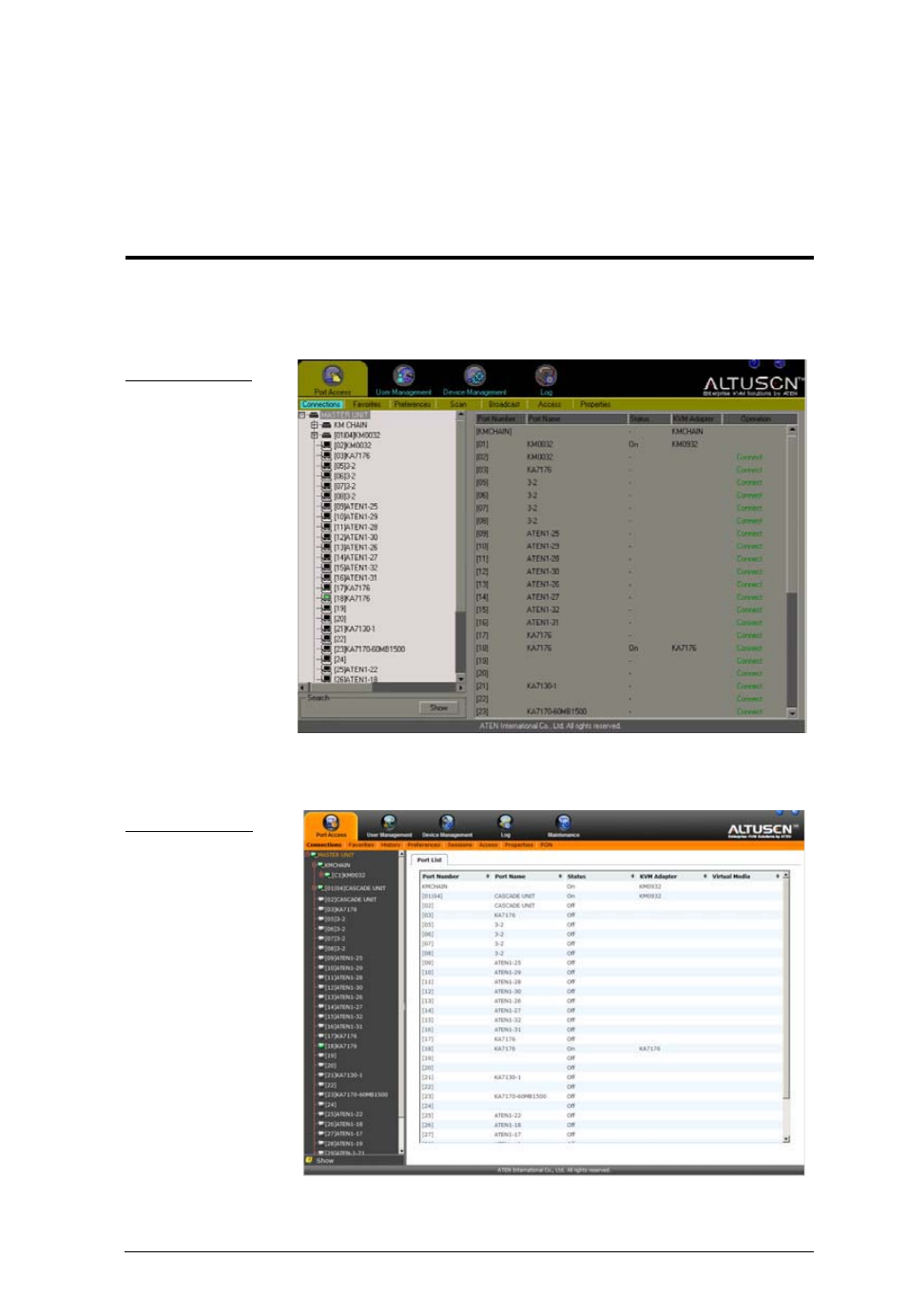 Port access, Chapter 8 | ATEN Altuscn Matrix KVM Switch KM0532 User Manual | Page 87 / 153