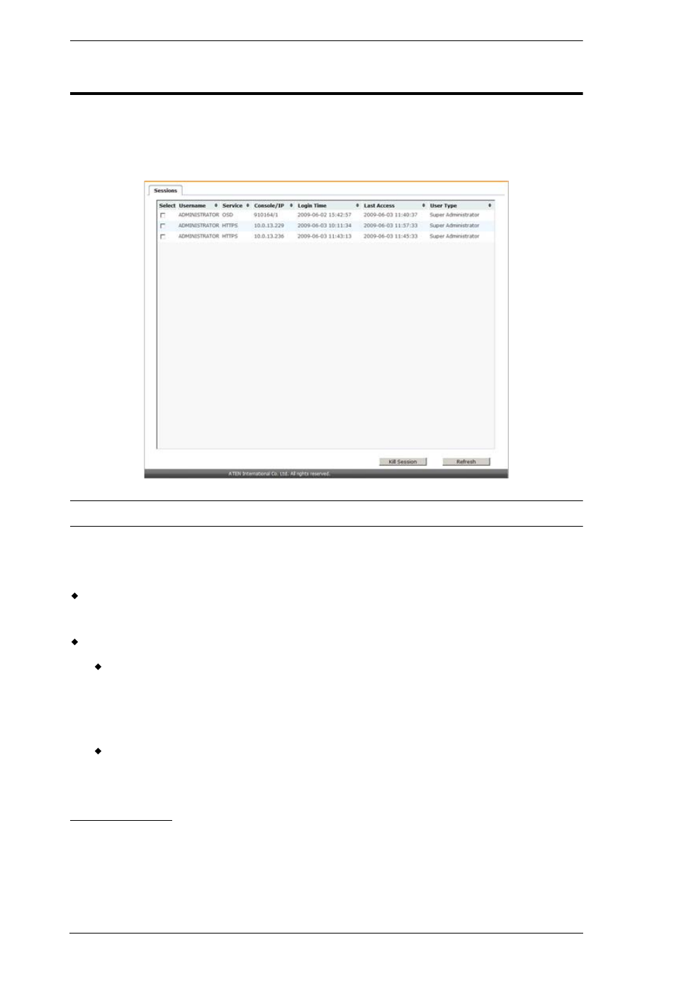 Sessions | ATEN Altuscn Matrix KVM Switch KM0532 User Manual | Page 98 / 153