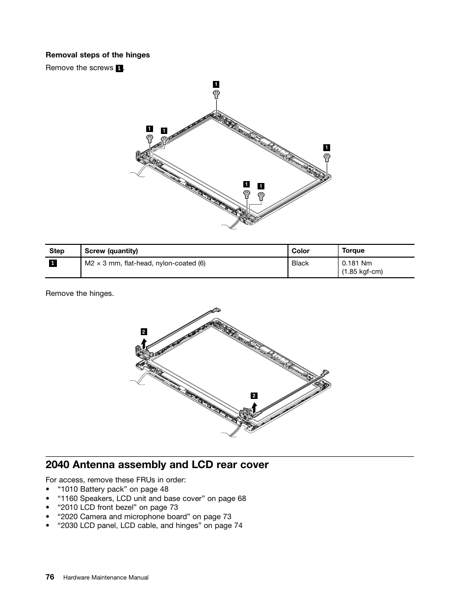 2040 antenna assembly and lcd rear cover | Lenovo K4450 Notebook User Manual | Page 82 / 88
