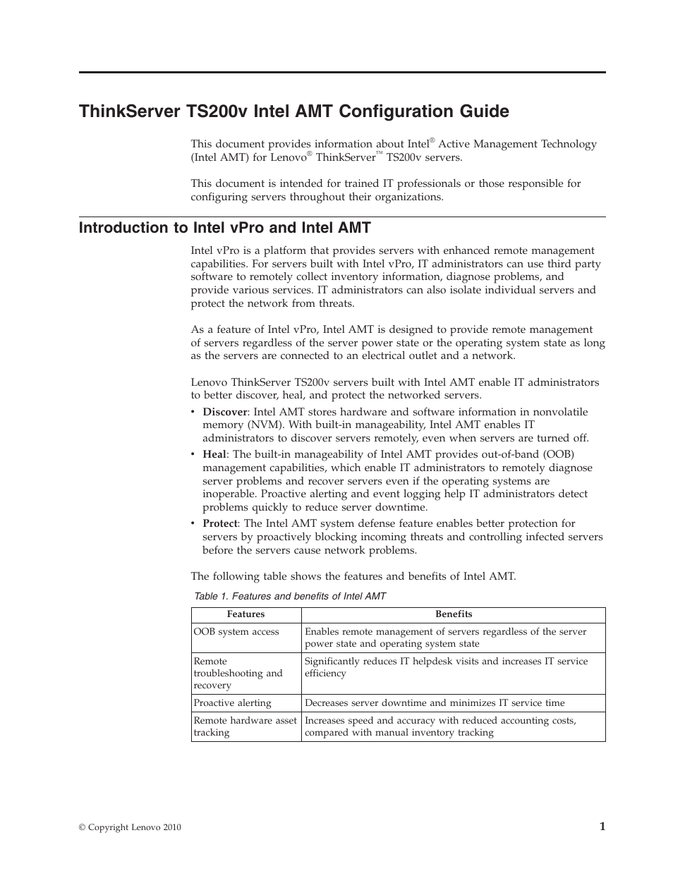 Thinkserver ts200v intel amt configuration guide, Introduction to intel vpro and intel amt | Lenovo ThinkServer TS200v User Manual | Page 5 / 10