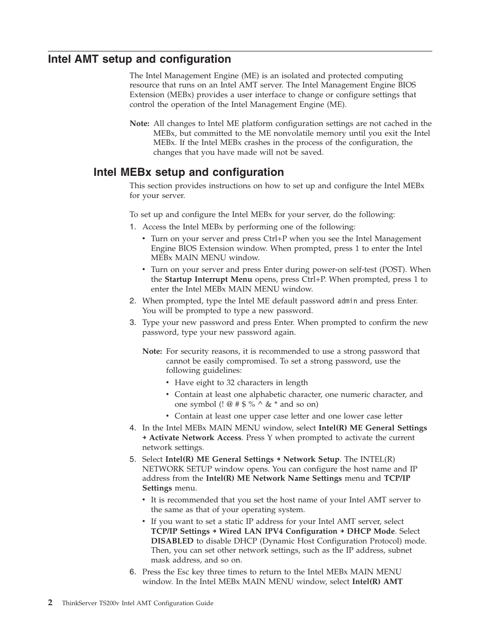 Intel amt setup and configuration, Intel mebx setup and configuration | Lenovo ThinkServer TS200v User Manual | Page 6 / 10