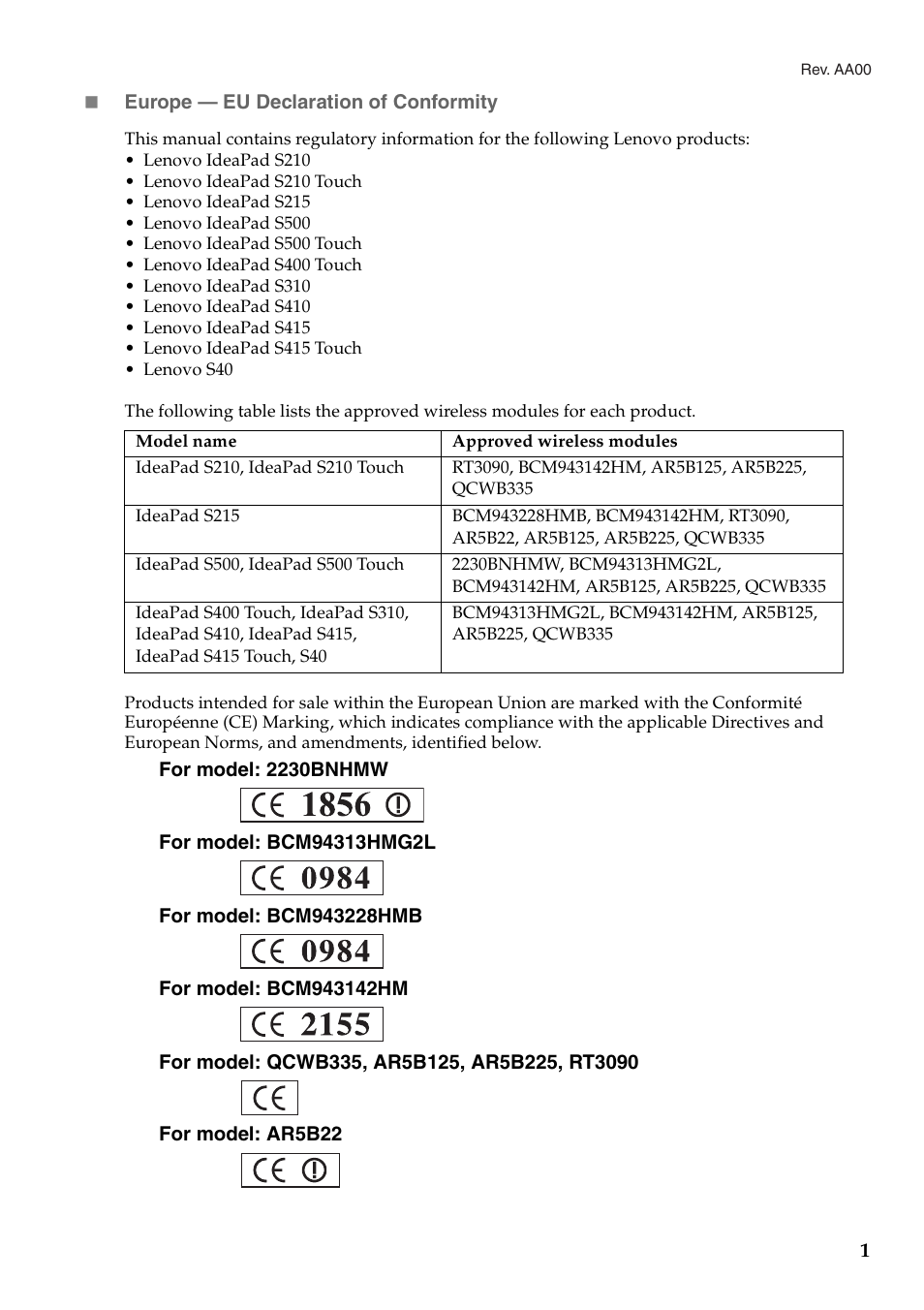 Lenovo IdeaPad S415 Touch Notebook User Manual | 16 pages