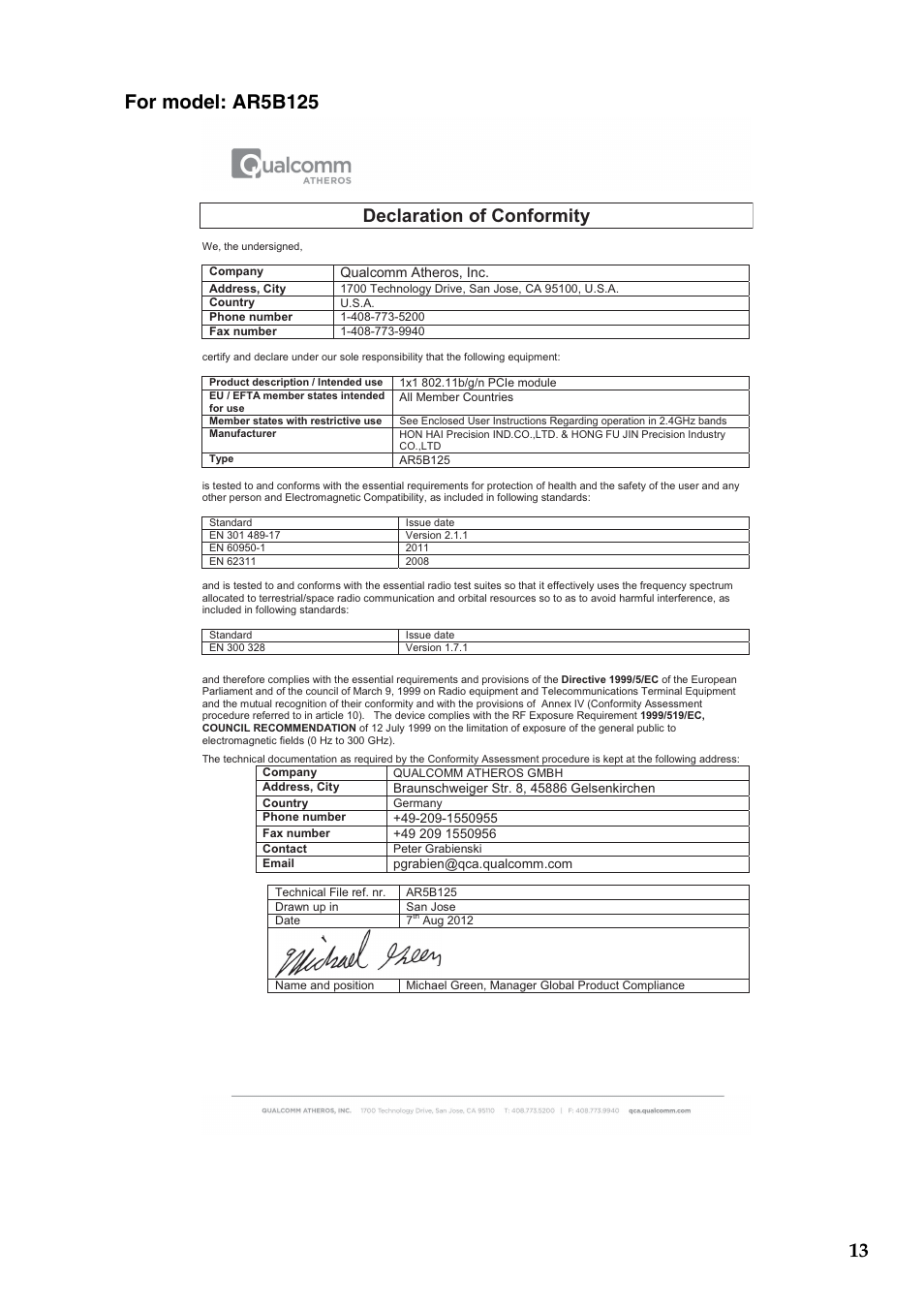 Declaration of conformity | Lenovo IdeaPad S415 Touch Notebook User Manual | Page 13 / 16