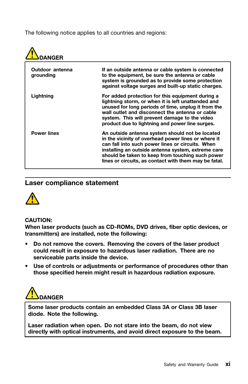 Laser compliance statement | Lenovo ThinkPad Edge E420s User Manual | Page 13 / 44