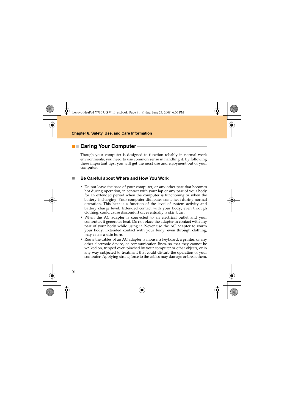 Caring your computer | Lenovo IdeaPad Y730 User Manual | Page 100 / 156