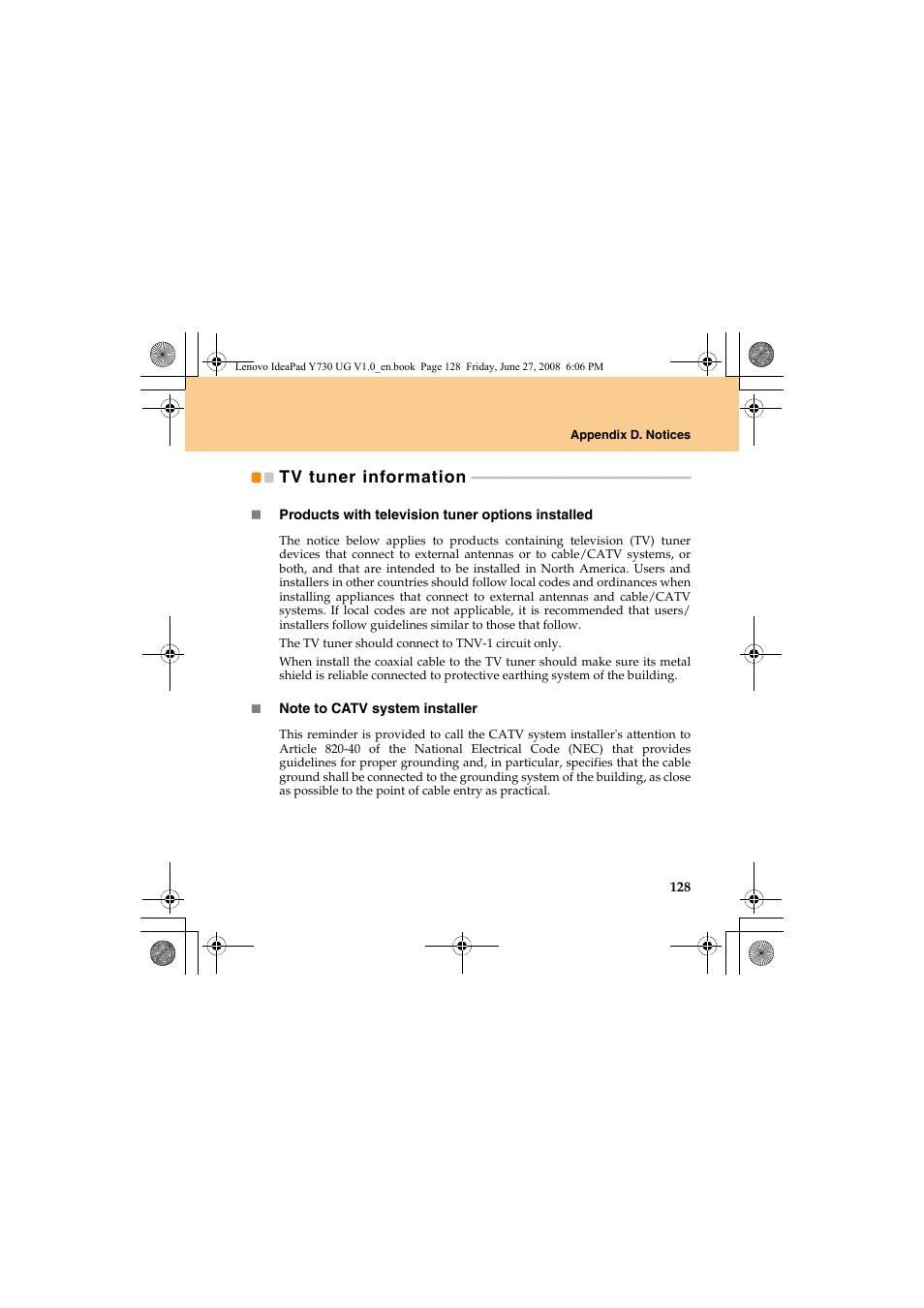 Tv tuner information | Lenovo IdeaPad Y730 User Manual | Page 137 / 156