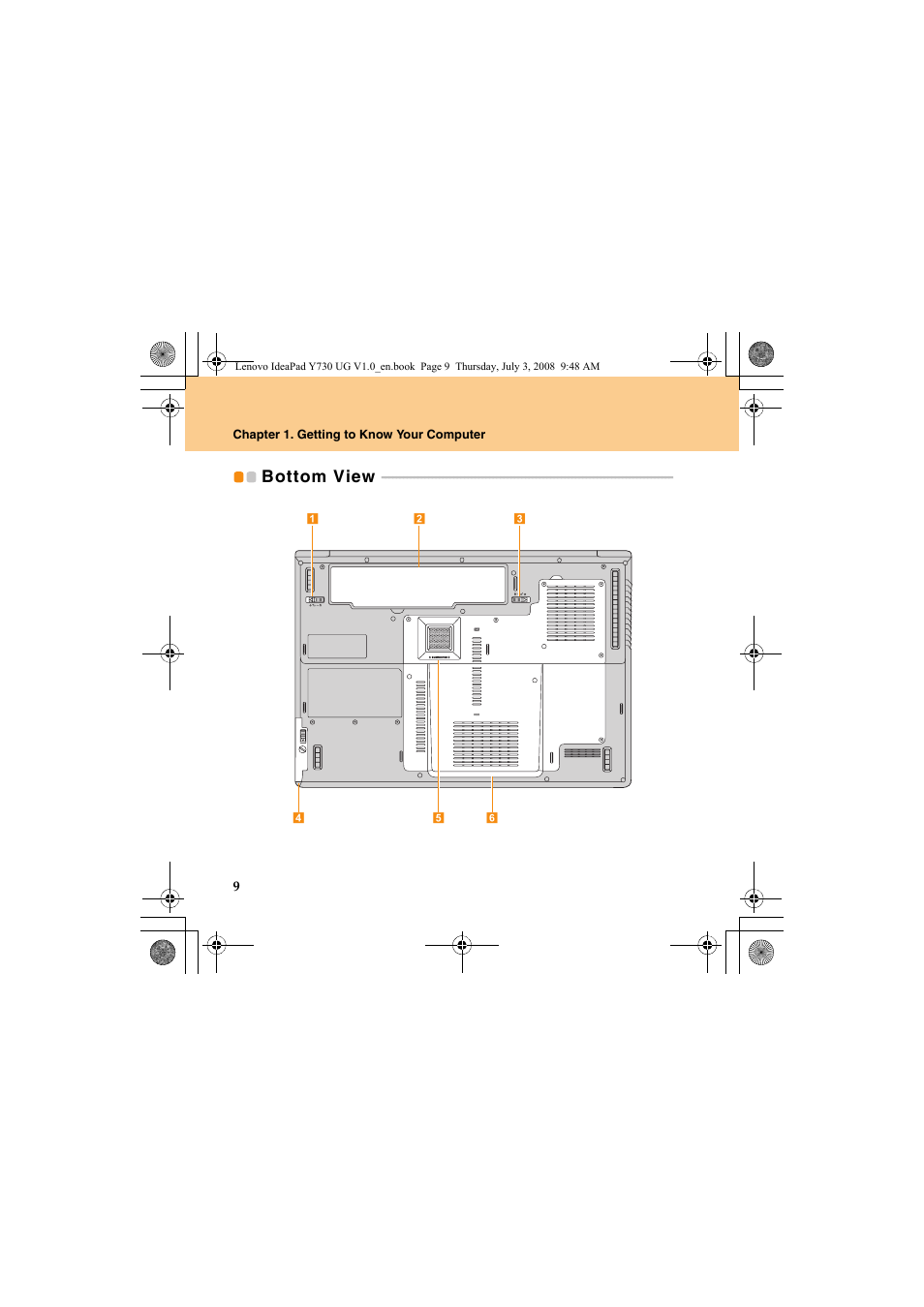 Bottom view | Lenovo IdeaPad Y730 User Manual | Page 18 / 156