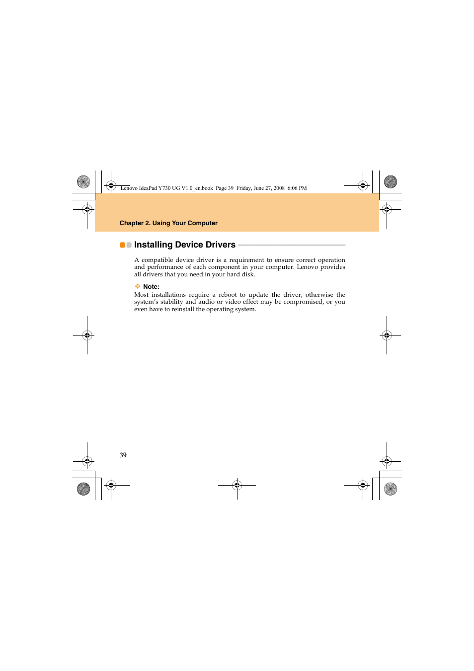 Installing device drivers | Lenovo IdeaPad Y730 User Manual | Page 48 / 156