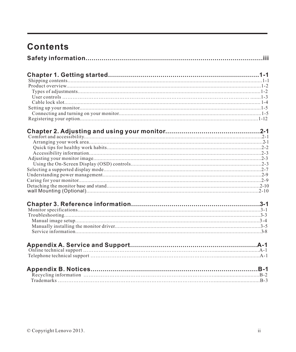 Lenovo ThinkVision LT2223d 21.5-inch FHD WLED Backlit LCD OneLink Docking Monitor User Manual | Page 3 / 44