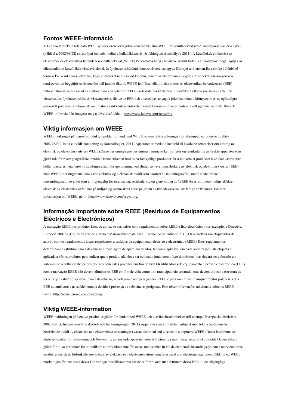 Fontos weee-információ, Viktig informasjon om weee, Viktig weee-information | Lenovo LI2821 Wide LCD Monitor User Manual | Page 14 / 17