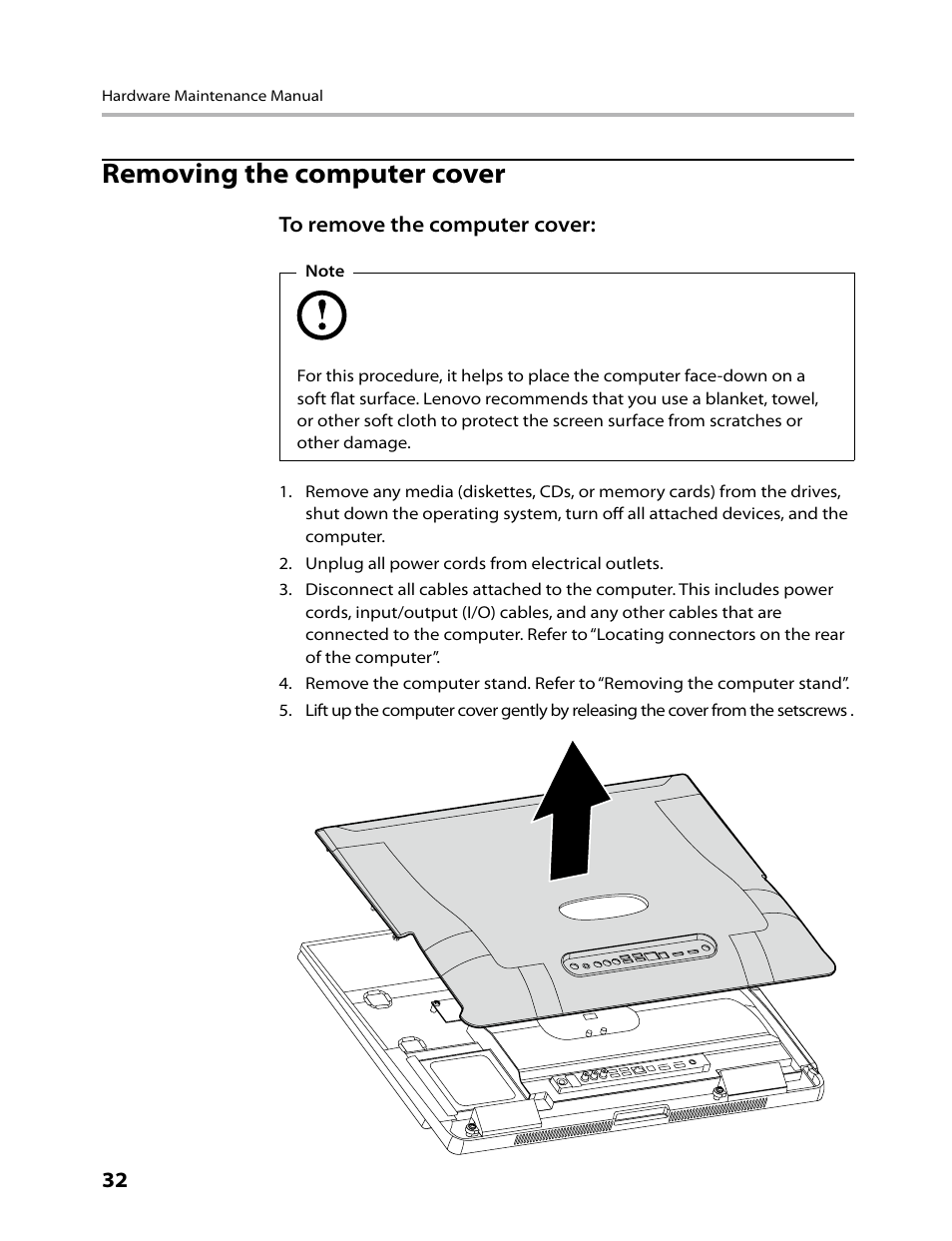 Removing the computer cover | Lenovo IdeaCentre A700 User Manual | Page 34 / 59